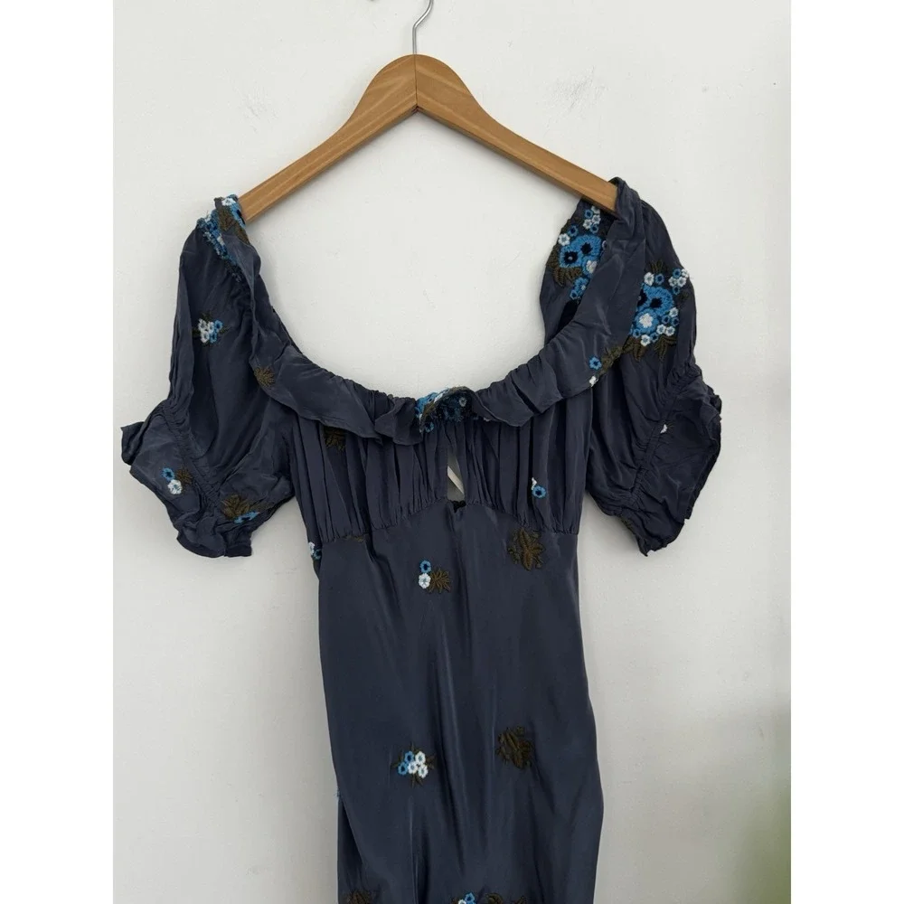FREE PEOPLE Floral Embroidered Bali Santa Cruz Ruffle Maxi Dress L NWT